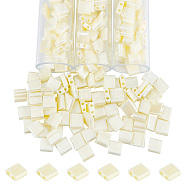 240Pcs Glass Seed Beads, 2-Hole, Rectangle, Light Yellow, 5x4.5~5.5x2~2.5mm, Hole: 0.5~0.8mm(SEED-NB0002-08D)