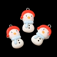 Opaque Resin Pendants, Christmas Snowman Charms with Platinum Plated Zinc Alloy Loops, Black, 28.5x15.5x7mm, Hole: 2mm(RESI-R440-05)