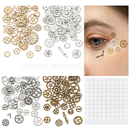 WADORN 132Pcs 4 Color Alloy Cabochons, Flat Round Gear, with 2 Sheet Transparent Acrylic Double-sided Round Tape, Mixed Color, 12~28x6.5~24x1.5~3.5mm, 33Pcs/color(DIY-WR0003-98)