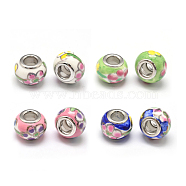 Handmade Polymer Clay Rondelle European Beads, Large Hole Beads, with Platinum Color Brass Double Cores, Mixed Color, 13x9mm, Hole: 5mm(FPDL-E003-M)