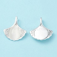 Rack Plating Brass Pave Cubic Zirconia with Cat Eye Pendants, Cadmium Free & Lead Free, Long-Lasting Plated, Ginkgo Leaf with Teardrop Pattern Charm, Silver Color Plated, 18x17x5mm, Hole: 2x4mm(KK-G464-14S)
