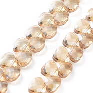 Electroplate Triangle Glass Beads Strands, Faceted, Pear Lurster Plated, BurlyWood, 9x10x5mm, Hole: 1mm, about 100pcs/strand, 23.62''(60cm)(EGLA-A036-11A-PL04)
