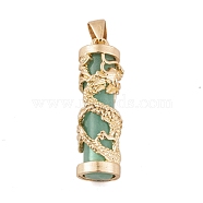 Synthetic Luminous Stone Column Pendants, Glow in the Dark, Golden Plated Alloy Gragon Wrapped Charms, Medium Sea Green, 35.5x10.5mm, Hole: 6x4.5mm(FIND-C058-01G-03)