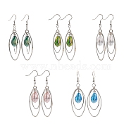 Trendy Glass Teardrop Dangle Earrings, with Brass Oval Rings and Brass Earring Hooks, Mixed Color, 65mm(EJEW-JE00529)