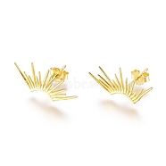 925 Sterling Silver Stud Earrings, Carved with S925, with Ear Nuts, Real 18K Gold Plated, 18.5x8.7mm, Pin: 0.6mm(EJEW-AA00271-31G)