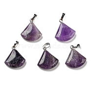 Natural Amethyst Pendants, with Platinum Tone Brass Findings, Fan Charms, 21~22x19.5~20x5~6mm, Hole: 6x4mm(G-C066-07A)