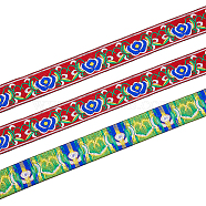 Ethnic Style Polyester Ribbon, Jacquard Ribbon, Tyrolean Ribbon, Flower Pattern, Red, 1-1/4 inch(33mm), about 7.66 Yards(7m)/Roll(OCOR-WH0047-38G)