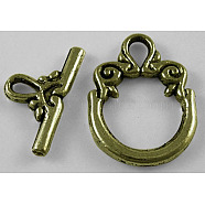 Tibetan Style Zinc Alloy Toggle Clasps, Lead Free, Cadmium Free and Nickel Free, Antique Bronze, Ring: 14mm wide, 20mm long, Bar: about 9mm wide, 17mm long, hole: 2.5mm(X-MLF1009Y-NF)