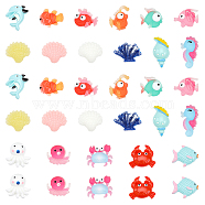 CHGCRAFT 34pcs 17 Styles Ocean Theme Opaque & Translucent Resin Cabochons, Fish & Crab & Shell & Octopus, Sea Animal, Mixed Color, 20~32x17~31x6~11mm, 2pcs/style(CRES-CA0001-19)