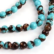 Assembled Bronzites and Synthetic Turquoise Beads Strands, Round, 8mm, Hole: 1mm, about 49pcs/strand, 15.3 inch(G-F250-01-8mm)