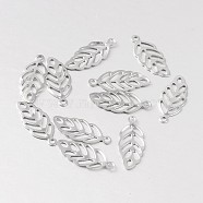 Hollow Leaf 316 Surgical Stainless Steel Filigree Charms, Stainless Steel Color, 13x5x1mm, Hole: 0.5mm(X-STAS-M258-06)
