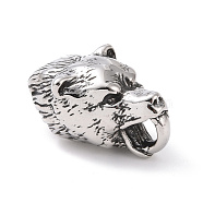 Tibetan Style 304 Stainless Steel Manual Polishing Cord Ends, End Caps, Wolf's Head, Antique Silver, 30.5x17x15mm, Hole: 5x6mm, Inner Diameter: 8.5x8.5mm(STAS-G276-15AS)