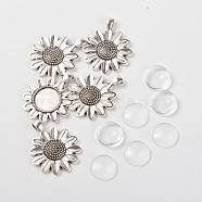 Sun Flower Alloy Pendant Cabochon Settings and Half Round/Dome Clear Glass Cabochons, Antique Silver, Cabochon Settings: Tray: 18mm, 43x34mm, Hole: 5mm, Glass Cabochons: 18x4mm(DIY-X0222-AS)