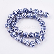 Handmade Blue and White Porcelain Beads, Round with Flower, Medium Blue, 11~13x11~12.5mm, Hole: 2~3mm(PORC-G002-29)