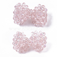 Plating Acrylic Woven Beads, Cluster Beads, Bowknot, Pearl Pink, 16.5x32x13mm, Hole: 4x6mm(PACR-R247-04B)