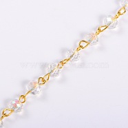 Handmade Rondelle Glass Beads Chains for Necklaces Bracelets Making, with Golden Iron Eye Pin, Unwelded, Clear, 39.3 inch(X-AJEW-JB00037-04)