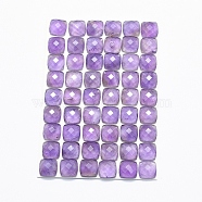 Natural Amethyst Cabochons, Faceted, Square, 8x8x3.5~4mm(G-O182-29B)