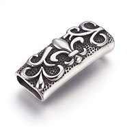 304 Stainless Steel Slide Charms, Rectangle with Fleur De Lis, Antique Silver, 39x15x8mm, Hole: 6x12.5mm(STAS-E454-32AS)