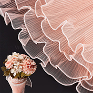 Polyester Flower Bouquet Wrapping Mesh Paper, with ABS Plastic Imitation Pearl Edge, for Valentine's Day, Wedding, Birthday Decoration, Pink, 28cm(DIY-WH0542-38C)