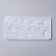 Silicone Molds, Resin Casting Molds, For UV Resin, Epoxy Resin Jewelry Making, Flat Round & Oval & Teardrop, White, 18.8x9.3x1.2cm, Inner Diameter: 0.7~4.6x0.7~3.5cm(DIY-L023-04)