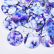 PU Leather Pendants, Double-Sided Flower Pattern, Flat Round, Blue, 40.5x1.5mm, Hole: 2mm(FIND-T059-004B)