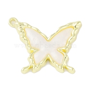 Rack Plating Alloy Enamel Pendants, Cadmium Free & Nickel Free & Lead Free, Butterfly Charm, Golden, White, 20.5x27.5x3mm, Hole: 1.6mm(PALLOY-F018-12G-02)