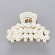 Plastic Claw Hair Clips, with ABS Plastic Imitation Pearl Beads and Iron Findings, White, 27x40x26mm(PHAR-G002-01)