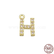 Real 18K Gold Plated 925 Sterling Silver Micro Pave Clear Cubic Zirconia Charms, Initial Letter, Letter H, 9x6x1.5mm, Hole: 0.9mm(STER-P054-10G-H)