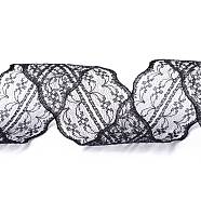 Polyester Lace Trim, Lace Ribbon For Sewing Decoration, Black, 45mm, about 1- 3/4 inch(45mm) wide, about 10.93 yards (10m)/roll(OCOR-A004-01K)