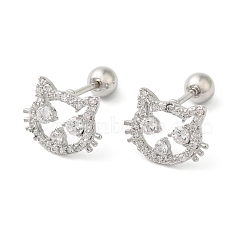 Cat Shape Brass Micro Pave Clear Cubic Zirconia Cartilage Earrings, Platinum, 11.6x8.7mm(EJEW-L289-02P-02)