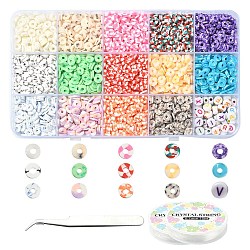 DIY Heishi Bracelet Making Kit, Including Polymer Clay Disc & Acrylic Letter Beads, Tweezers, Elastic Thread, Mixed Color, 2362Pcs/set(DIY-YW0006-82)