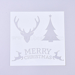 Christmas Theme Plastic Reusable Drawing Painting Stencils Templates, for Painting on Fabric Canvas Tiles Floor Furniture Wood, Tree & Reindeer & Word, Clear, 130x130x0.2mm(DIY-G027-B01)