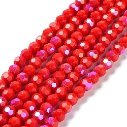 Opaque Glass Beads Strands, Faceted, Round, Red, 6x5.5mm, Hole: 0.9mm, about 94~97pcs/strand, 21.06~21.18''(53.5~53.8cm)(EGLA-A035-P6mm-L03)