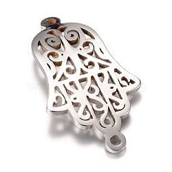 201 Stainless Steel Links connectors, Hamsa Hand/Hand of Fatima/Hand of Miriam, Stainless Steel Color, 27x14.5x1mm, Hole: 1mm(X-STAS-S059-20B)