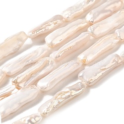 Natural Baroque Pearl Keshi Pearl Beads Strands, Cultured Freshwater Pearl, Grade A+, Rectangle, Old Lace, 23~28x6.5~8x4~6mm, Hole: 0.5mm, about 15pcs/strand, 15.63''(39.7cm)(PEAR-E016-016)