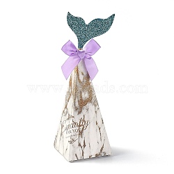 Mermaid Candboard Box, with Bowknot and Fishtail, Gift Wrapping Bags, for Presents Candies Cookies, Cone, Gold, 6x6x19cm(CON-B001-01-F)