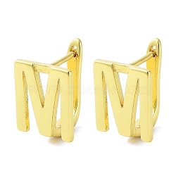 Brass Letter Stud Earrings for Women, Lead Free & Cadmium Free, Real 18K Gold Plated, Letter M, 15.5x11.5mm(EJEW-A038-01M-G)