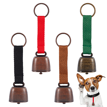 4Pcs 4 Colors Iron Bear Bells with Webbing Keychain, for Hiking Outdoor Accessories, Mixed Color, 12.5cm, 1pc/color
