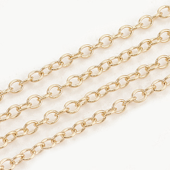 Brass Cable Chains, Soldered, with Spool, Oval, Real 18K Gold Plated, 2x1.7x0.4mm, about 98.42 Feet(30m)/roll