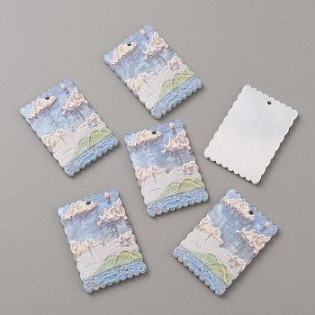 Embossed Printed Acrylic Pendants, Rectangle with Cloud Pattern, Snow, 36x25x2.5mm, Hole: 1.8mm