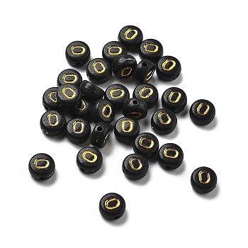 Plating Opaque Acrylic Beads, Golden Metal Enlaced, Flat Round with Letter, Letter O, 7x3.5mm, Hole: 1.2mm, about 3846pcs/500g