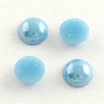 Pearlized Plated Opaque Glass Cabochons, Half Round/Dome, Light Sky Blue, 7.5~8x3~4mm