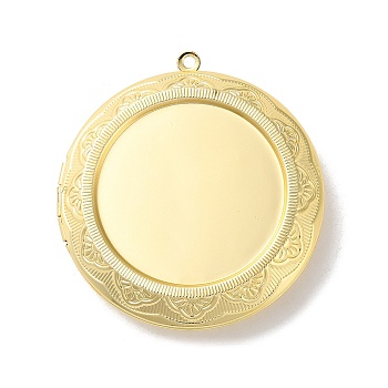 Rack Plating Brass Locket Pendant Cabochon Settings, Long-Lasting Plated, Lead Free & Cadmium Free, Flat Round with Rhombus Pattern, Golden, 48x44.5x9.5mm, Hole: 1.8mm, Inner Diameter: 30mm