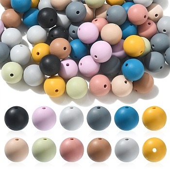 Food Grade Eco-Friendly Silicone Beads, Round, Mixed Color, 14.5~15mm, Hole: 2~2.2mm, 11 colors, total: 100pcs/bag