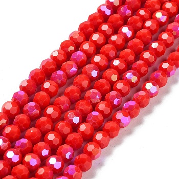 Opaque Glass Beads Strands, Faceted, Round, Red, 6x5.5mm, Hole: 0.9mm, about 94~97pcs/strand, 21.06~21.18''(53.5~53.8cm)