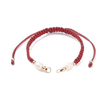 Half Finished Polyester Braided Pearl Bracelet, with Jump Rings, for Adjustable Connector Bracelet Making , Dark Red, 12-5/8 inch(32cm), 5~6.5mm