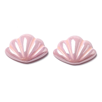 Opaque Resin Shell Shaped Beads, Half Drilled, for Half Hole Beads, Pink, 12.5x16x4.5mm, Hole: 1.2mm