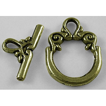 Tibetan Style Zinc Alloy Toggle Clasps, Lead Free, Cadmium Free and Nickel Free, Antique Bronze, Ring: 14mm wide, 20mm long, Bar: about 9mm wide, 17mm long, hole: 2.5mm