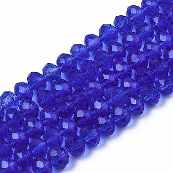 Glass Beads Strands, Faceted Abacus, Rondelle, Royal Blue, 2.9~3.3x2mm, Hole: 0.8mm, about 135~140pcs/strand, 32~34cm