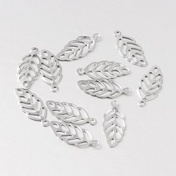 Hollow Leaf 316 Surgical Stainless Steel Filigree Charms, Stainless Steel Color, 13x5x1mm, Hole: 0.5mm